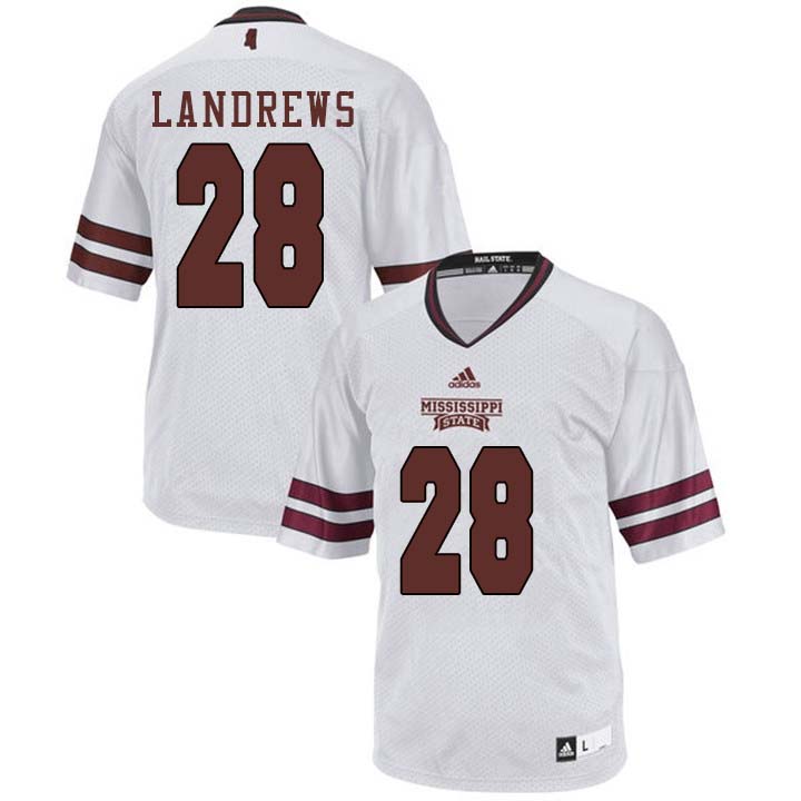 Men #28 Jaquarius Landrews Mississippi State Bulldogs College Football Jerseys Sale-White